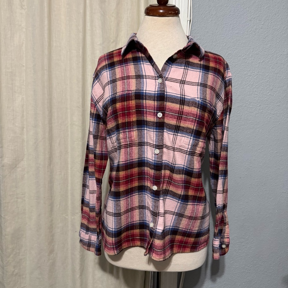 Old Navy Women The Boyfriend Plaid Buttondown Collared Relaxed Fit Shirt Sz‎ L